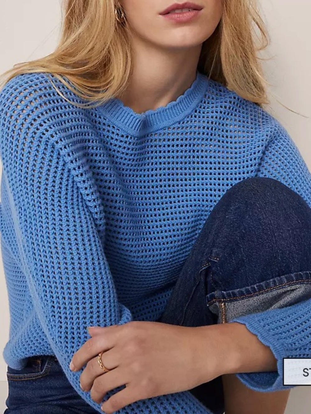 Blue Knit Crochet Long Sleeve (Medium)